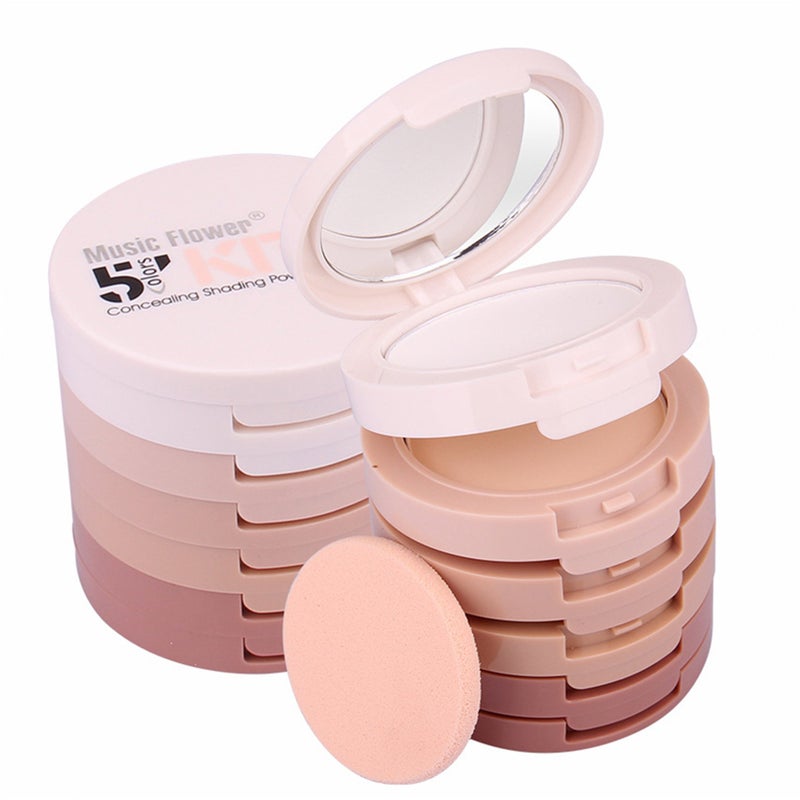 FantasyDay 5 Colors Long-Lasting Lightweight Multi-layer Matte Loose Setting Powder Pressed Face Makeup Concealing Shading Powder Foundation for All Skin Tones, Minimizes Fine Lines & Imperfections - Image 1